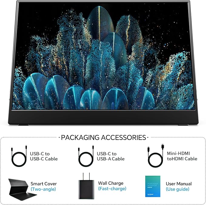 MNN 4K Portable Monitor 15.6" 3840x2160 UHD USB-C HDMI Laptop Monitor, 100% Adobe RGB IPS Computer Gaming Display HDR w/Speakers & Smart Cover,for Laptop Xbox PS5 Switch PC Phone | 15.6" 4K UHD IPS 100% Adobe RGB HDR, USB-C/HDMI, speakers+smart cover, ... - Image 6