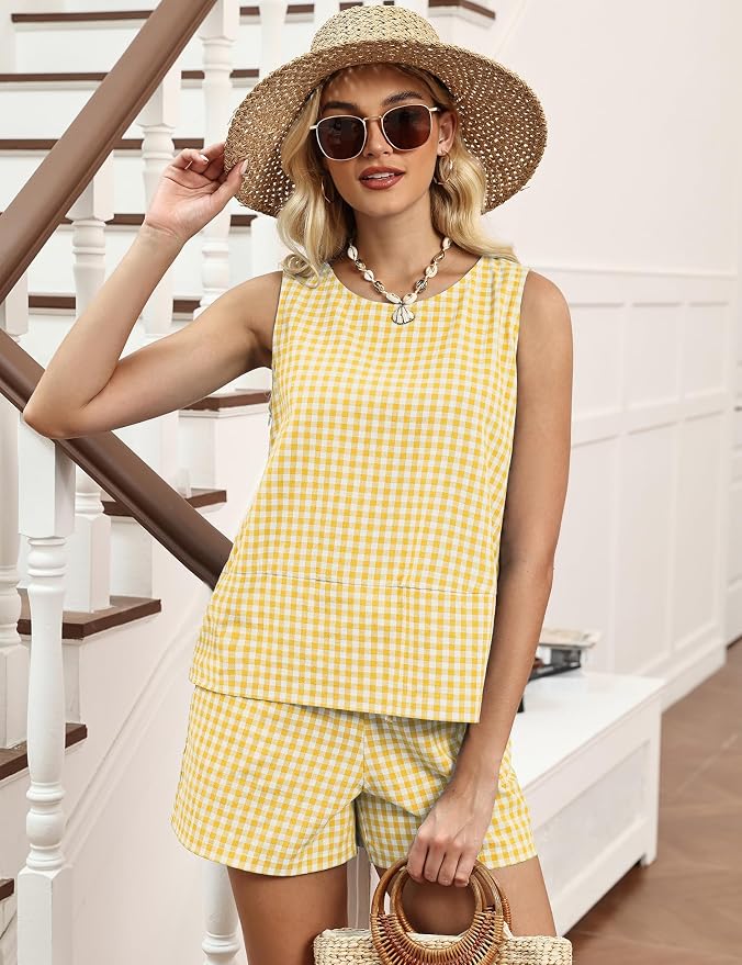 LOMON Women's Trendy 2 Piece Outfits Shorts Sets Summer Crew Neck Sleeveless Tank Top and Bottom Matching with Pockets 2026 - Image 6