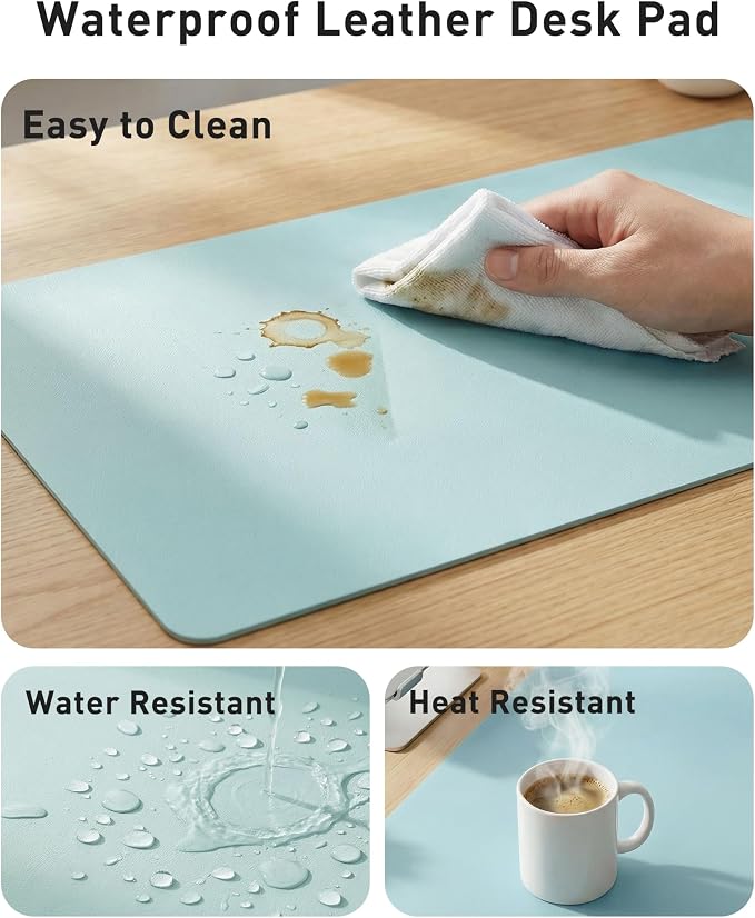 Aothia Faux Leather Desk Mat - Large Mouse Pad, Non-Slip PU Leather Blotter, Waterproof Writing Surface for Office and Home (Blue Topaz, 42" x 17") - Image 7