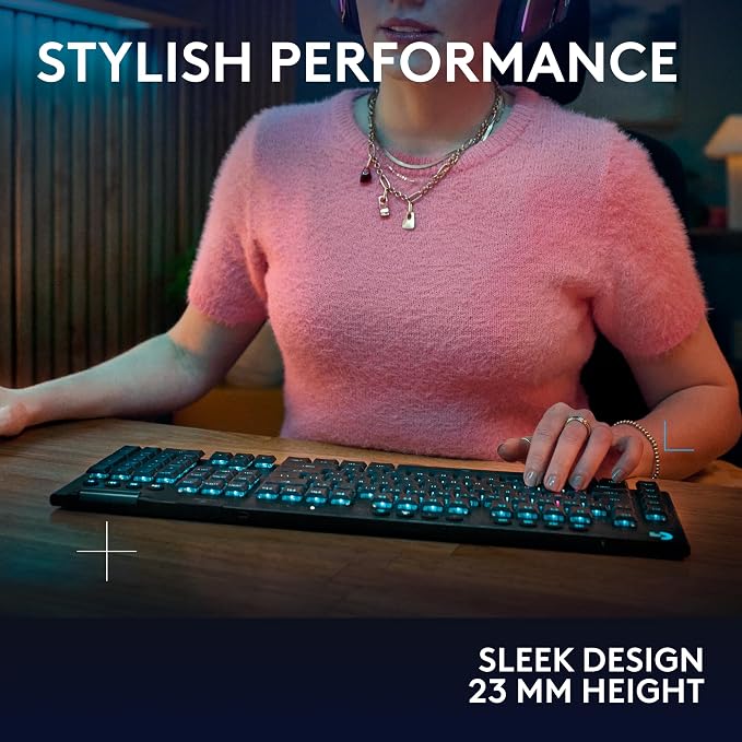 Logitech G915 X Lightspeed Wireless Gaming Keyboard (Tactile) - Black | Low Profile, Mechanical Switches, Double-Shot PBT Keycaps, RGB lighting, Aluminum finish, PC/Mac Compatible - Image 8