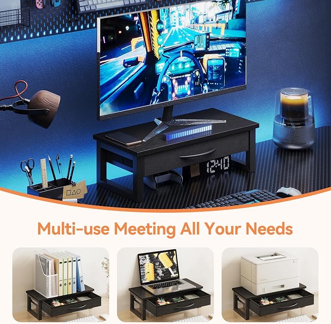 Computer Monitor Stand Riser, Desk Organizers and Accessories with Drawer, 2-Tier Laptop Stand for Desk, Office Organizer Storage, Wood - Image 5