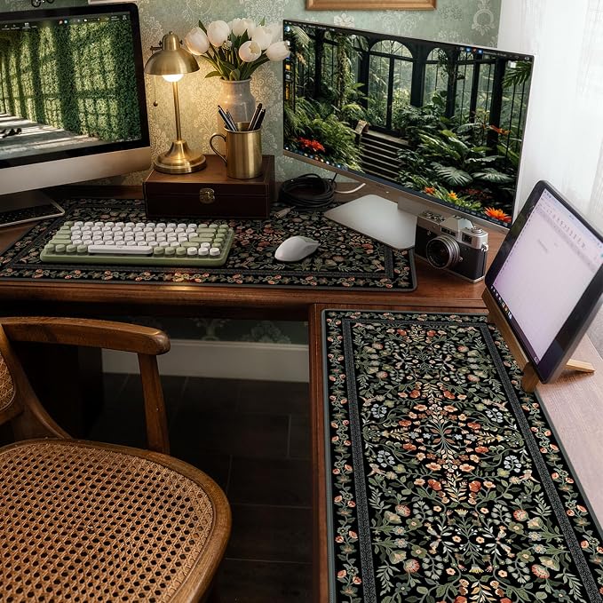 iCasso Floral Desk Mat,Mouse Pad for Office Decor,35.4x15.7in,Black | Back to School Desk Pad Mat, Anti-Slip Big Mousepad with Stitched Edges for Computer Desktop,Smooth Water-Resistant - Image 8