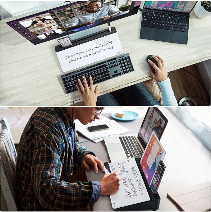 Varhomax Glass Desk Whiteboard with Storage, Desktop Organizer to-do List Memo Notepad Dry Erase White Board for Home Office and School Supplies (Black&White) - Image 7