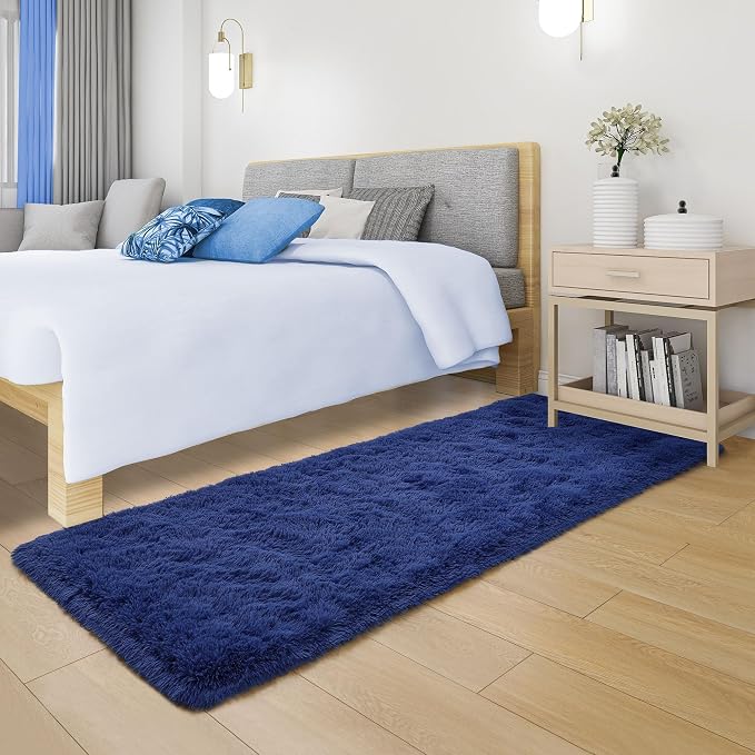 Tepook Soft Runner Rugs for Bedroom 2x6 ft with Rubber Backing, Navy Fluffy Rugs for Living Room, Shag Bedside Rug Fuzzy Plush Carpet for Room, Area Rug for Dorm Nursery Hallway Indoor Home Decor - Image 4