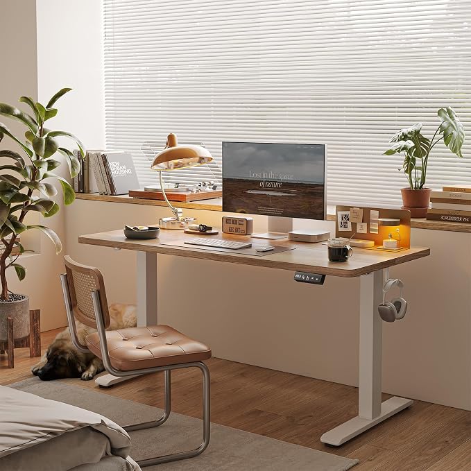 TIQLAB Electric Height Adjustable Standing Desk 47.2×23.6 inch, Sit Stand Desk for Work, Study, Memory Controller, White Frame & Maple Top Computer Workstation for Home Office - Image 2