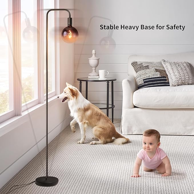 ONEWISH Floor Lamp for Living Room - Minimalist Industrial Standing Lamp with Modern LED Bulb, Globe Black Clear Glass 6", 1800K Warm Ambiant Lighting Decorative Tall Floor Lamp for Bedroom Office - Image 7