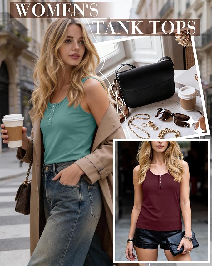 Ficerd 3 Pack Women's Henley Tank Tops Sleeveless Button Down Summer Shirts 2026 Casual Trendy Loose U Neck Tee Blouses - Image 3