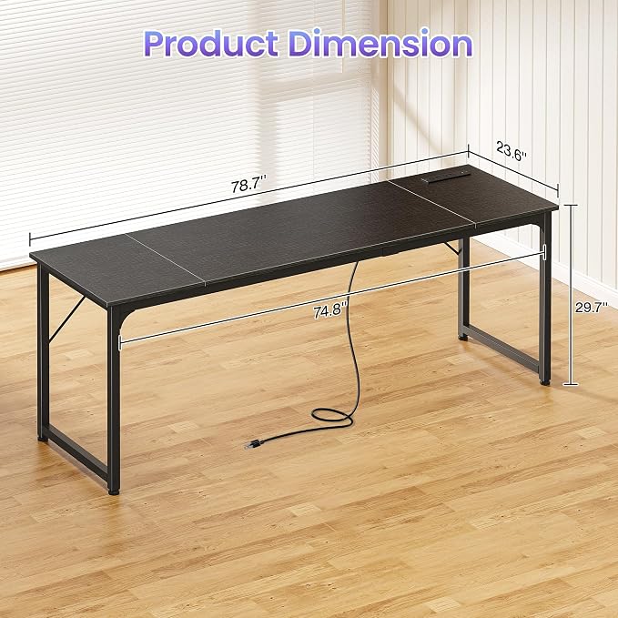 PRAISUN 80 X 24 Inch Computer Desk, Power Outlets, USB-C, Black | Office Desk with 4 AC Outlets, USB & USB-C, Sturdy Metal Frame, Spacious Desktop for Work, Writing, Study & Gaming - Image 3