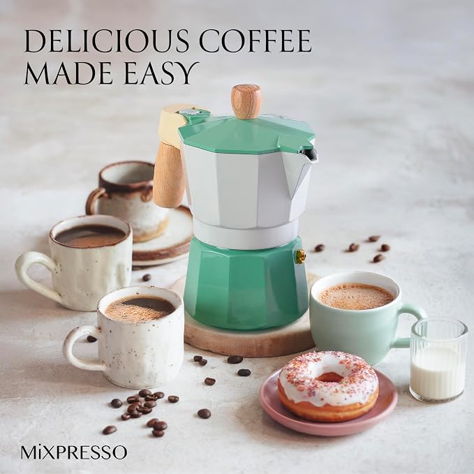 Mixpresso 3 Cup Moka Pot Stovetop Espresso Maker, Italian Cuban Coffee Pot | 5oz aluminum Italian coffee maker for gas and electric stovetops, small design for traditional espresso-style coffee at home - Image 8