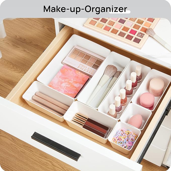 Vtopmart 25 PCS Plastic Drawer Organizers Set, 4-Size Versatile Bathroom and Vanity Drawer Organizer Trays, Storage Bins for Makeup, Bedroom, Kitchen Gadgets Utensils and Office | 4-Size Versatile Makeup Organizer, Storage Containers Small Bins for Mak... - Image 4