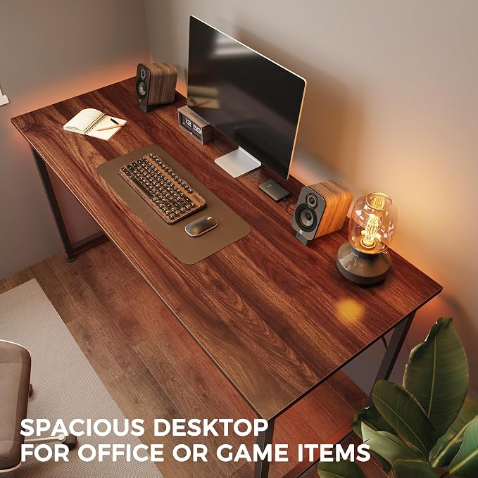 Huuger Computer Desk, 48 Inch Office Desk, Gaming Desk with Storage, Writing Desk Work Desk for Home Office, Study, Modern Simple Desk, Large Legroom, Metal Frame, Walnut - Image 7