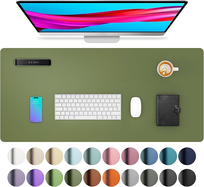 Aothia Desk Protector Mat, Mouse Pad, Non-Slip Waterproof PU Leather Desk Blotter, Laptop, Writing for Office and Home (23.6" x 13.7", Olive Green) by AothiaSimpleNaturalUnique
