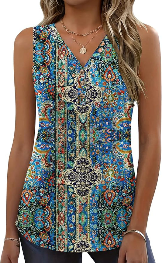 Zeagoo Tank Tops for Women 2026 Summer Top Henley Shirts Dressy Casual Loose Fit V-Neck Button Down Sleeveless Tshirt Blouse by Zeagoo