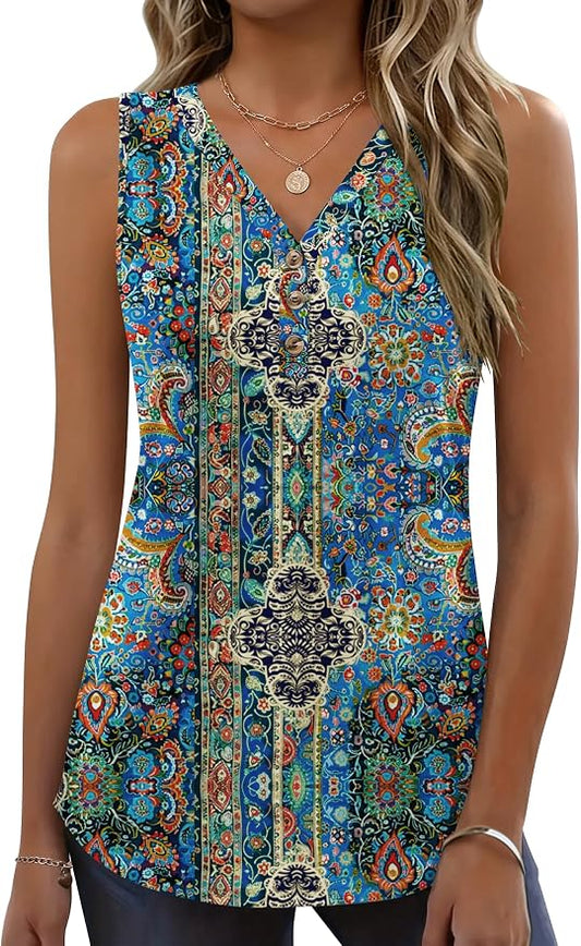 Zeagoo Tank Tops for Women 2026 Summer Top Henley Shirts Dressy Casual Loose Fit V-Neck Button Down Sleeveless Tshirt Blouse by Zeagoo