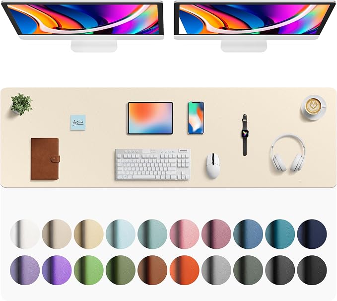 Aothia Faux Leather Desk Mat - Large Mouse Pad, Non-Slip PU Leather Blotter, Waterproof Writing Surface for Office and Home (Beige, 63" x 17") by AothiaSimpleNaturalUnique