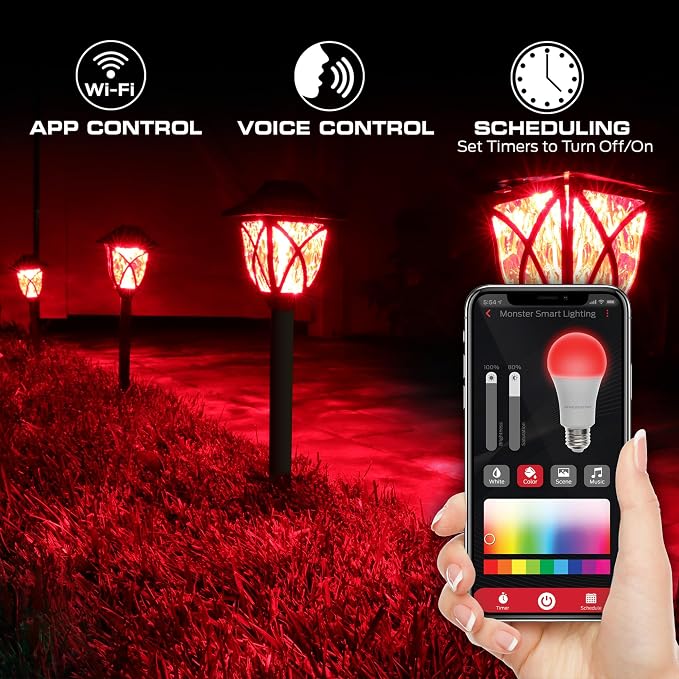 Monster Smart RGB+IC+WW Pathway Lights with 4 Dimmable LED Lights - Sound Reactive Garden Light, Weatherproof IP44 Outdoor Lighting - Compatible with Alexa, Google Assistant, Siri, Monster App - Image 4