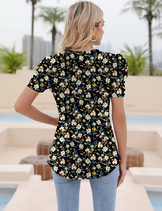 Ivicoer Puff Short Sleeve Shirt for Women Eyelet Tops Summer Crewneck Blouse Loose Fit S-XXL - Image 5