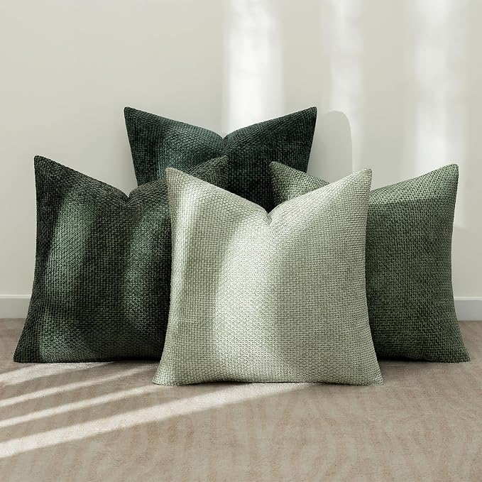 MIULEE Pack of 4 Couch Throw Pillow Covers 16x16 Inch Green Soft Decorative Chenille Pillow Covers Farmhouse Accent Cushion Covers for Boho Spring Home Decor Sofa Bedroom Living Room - Image 3