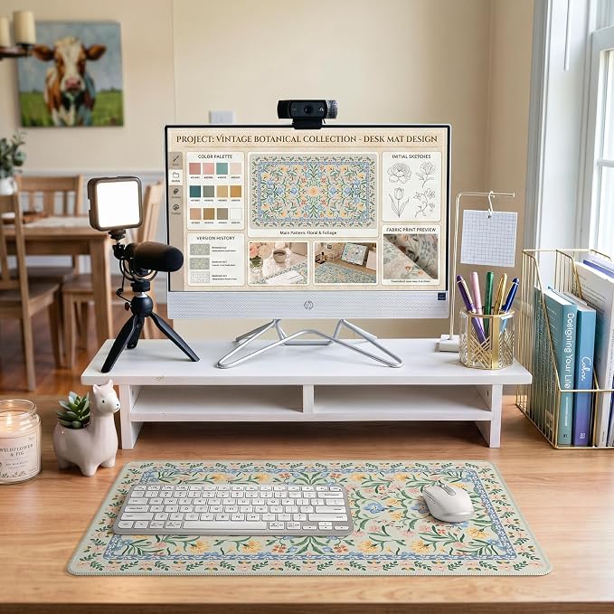 iCasso Aesthetic Flower Mouse Pad,23.6x13.7in, Green Floral | Desk Pad Mat, Desk Matt for Desktop Anti-Slip Mousepad with Stitched Edges for Laptop Computer Keyboard - Image 8