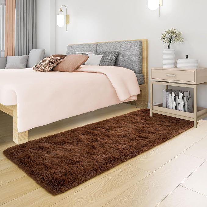 Tepook Soft Runner Rugs for Bedroom 2x6 ft with Rubber Backing, Brown Fluffy Rugs for Living Room, Shag Bedside Rug Fuzzy Plush Carpet for Room, Area Rug for Dorm Nursery Hallway Indoor Home Decor - Image 3