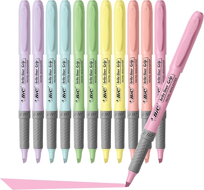 BIC Brite Liner Grip Pastel Highlighter Set, Chisel Tip, 12-Count - Image 4