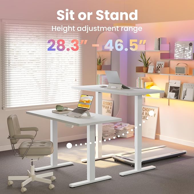 HUANUO Electric Standing Desk,40" x 24" Height Adjustable Desk, 4 Memory Height Settings, Sit to Stand Up Desk for Home Office, with Headphone Hook, Cable Manager, White - Image 4