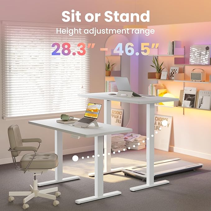 HUANUO 43 x 24 inch Electric Standing Desk Adjustable Height, 4 Memory Height Settings, Sit Stand Up Desk for Home Office & Computer Workstation, White - Image 5