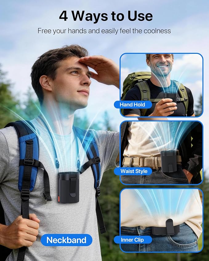 Portable Waist Fan, 6600RPM Strong Airflow Belt Fan with 25H Working Time, 4 Speeds Rechargeable Personal Fan, Hands-Free Wearable Shirt & Neck Fan for Outdoor Camping Jobsite, Black - Image 2