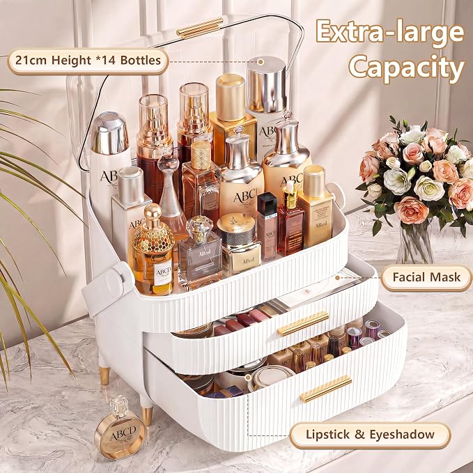NestOrganix Makeup Organizer Skincare Organizers With Drawers | Cosmetic Display Cases with Transparent Cover, Skincare Organizers for Bathroom Countertop, Bedroom Vanity Desk, White - Image 3
