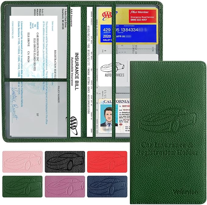 Valardoh Premium Car Registration and Insurance Card Holder, Car Document Holder for Cards, Driver License & other Essential Documents (Dark Green) by Valardoh