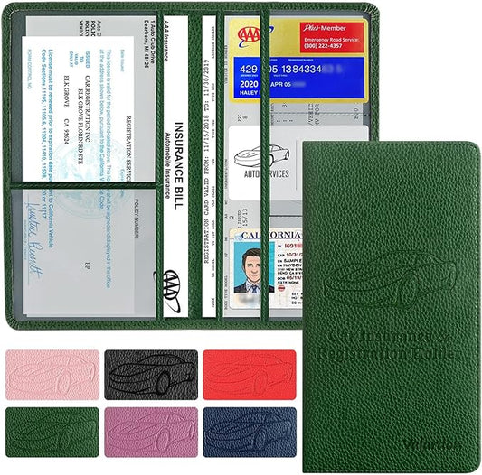 Valardoh Premium Car Registration and Insurance Card Holder, Car Document Holder for Cards, Driver License & other Essential Documents (Dark Green) by Valardoh