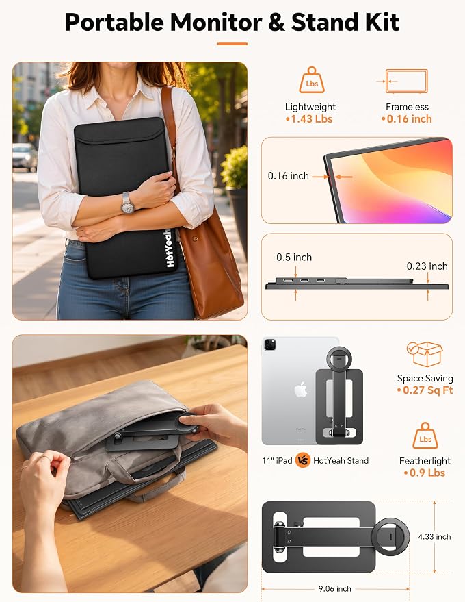 HotYeah Travel Portable Monitor with Stand, w/Magnetic Stand & Speaker | 15.6" 1080P 125% sRGB USB-C HDMI HDR External Display, 2nd Screen for Laptop MacBook Computer Phone Tablet Switch PS5 Xbox - Image 7