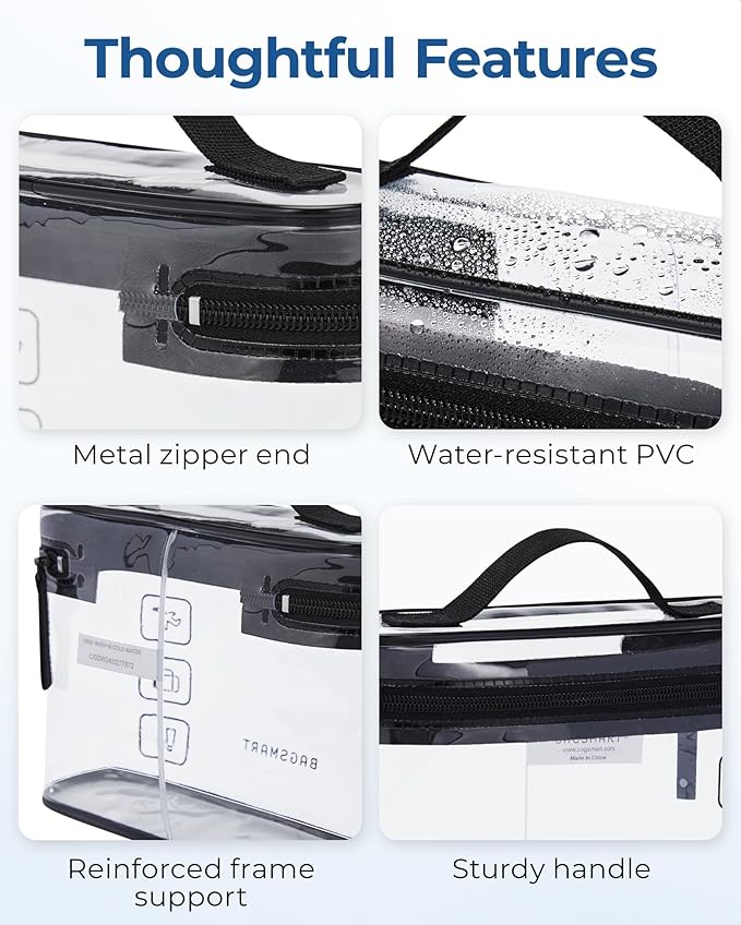 BAGSMART TSA Approved Toiletry Bag, 2 Pack Clear Makeup Cosmetic Bag Organizer, Quart Size Travel Bag for Toiletries, Carry-on Travel Accessories Essentials, White-2pcs - Image 3