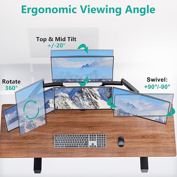 WALI Quad Monitor Mount for 13-27 inch Screens, Extra Tall 4 Monitors Desk Mount, up to 19.8lbs, 32.2 inch Height Max, Fully Adjustable 4 Monitor Arms, VESA 75/100mm (GSDM004S), Black - Image 3