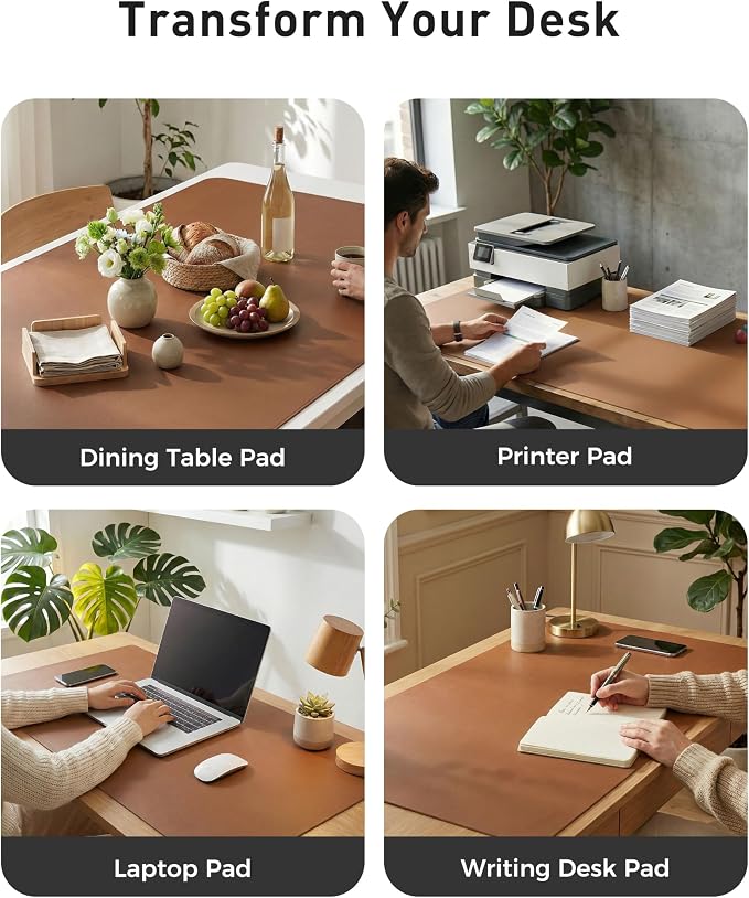 Aothia Faux Leather Desk Mat - Large Mouse Pad, Non-Slip PU Leather Blotter, Waterproof Writing Surface for Office and Home (Brown, 63" x 17") - Image 6