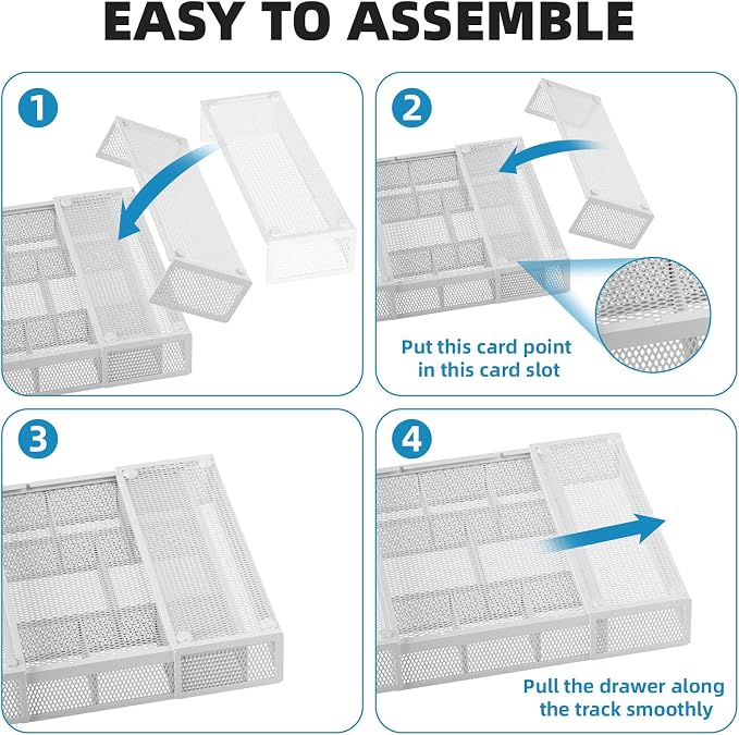 Marbrasse Expandable Desk Drawer Organizer, Mesh Drawer Organizer Tray with 10 Adjustable Compartments, Desk Organizers and Accessories, 5 Dividers Drawer for Office Supplies, Makeup & Vanity (White) - Image 7