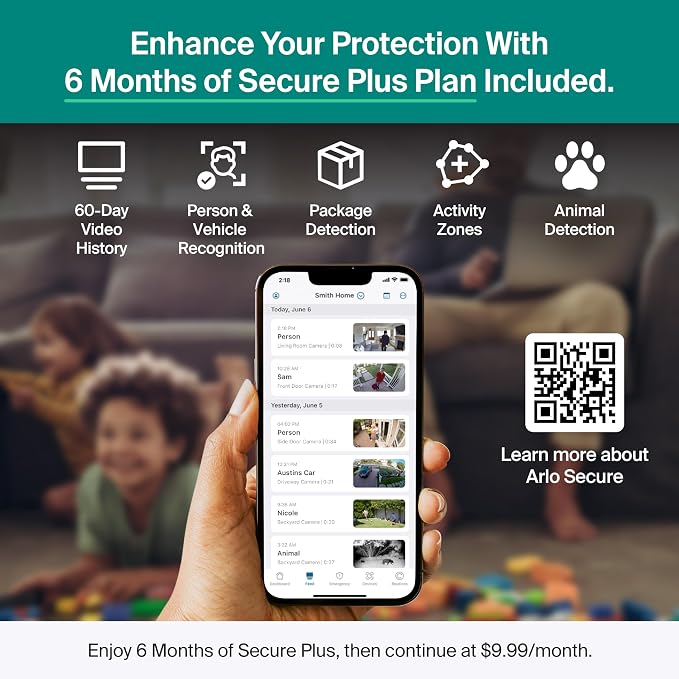 Arlo Essential Security Camera (3rd Gen - 2025 Release) 3 Cam + 3 Solar Panels + 6 Months of Secure Plus Plan - 2K, Person Recognition, Package Detection, Animated Preview, Dual-Band WiFi, White - Image 4