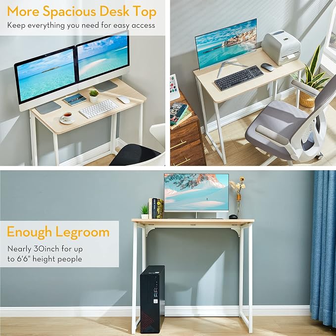 WOHOMO Folding Desk, 39.4" Foldable Computer Table for Small Spaces, Oak | Easy Assembly and Fold, Sturdy Home office desks for Study Bedroom Dorm Space Saving Writing Work Apartment - Image 8