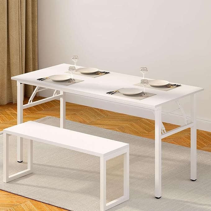 Need Office Computer Desk 60 Inch Sturdy Folding Laptop Table White | White Frame Writing Gaming Work Table/Foldable Home Office Desk/Sewing Table, No Assembly Required - Image 6