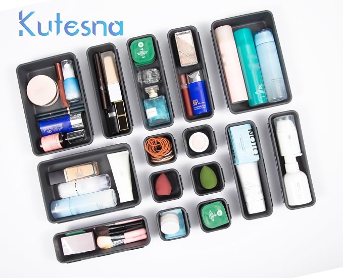 Kutesna 15PCS Interlocking Drawer Organizer, Plastic Desk Organizers Set | 3-Size Versatile Storage Bins,BPA-free, Non-slip, Fits Any Drawer for Cosmetics, Bathroom, Tools, Kitchen and Office - Image 7