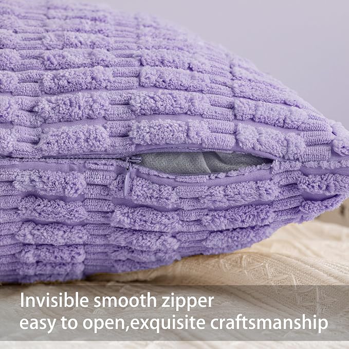 Aegero Pack of 2 Corduroy Decorative Throw Pillow Covers 18x18 Inch Soft Striped Pillow Covers Modern Farmhouse Home Decor for Sofa Living Room Couch Bed（Purple） - Image 3