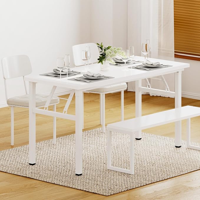Need Office Computer Desk 54.3 Inch Sturdy Folding Laptop Table White | White Frame Writing Gaming Work Table/Foldable Home Office Desk/Sewing Table, No Assembly Required - Image 5
