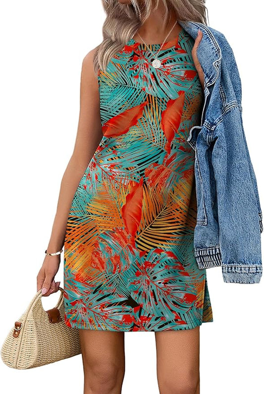 WIHOLL Casual Dresses for Women Crewneck Sleeveless Tank Dress Summer Spring Boho Vacation Clothes by WIHOLL