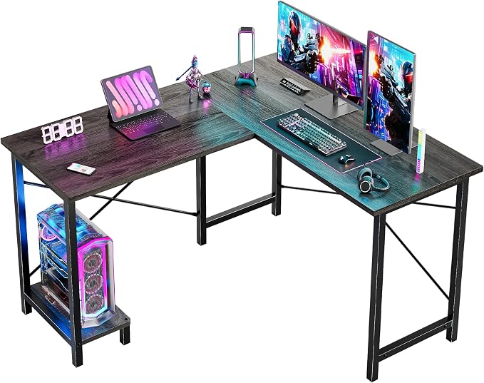 DUMOS 50-Inch Reversible L Shaped Desk with CPU Shelf, Grey | Computer Desk with Sturdy Metal Frame, Corner Gaming Desk, Home Office Desk for Study, Writing and Work, Sturdy Modern Design by DumosLifestyle