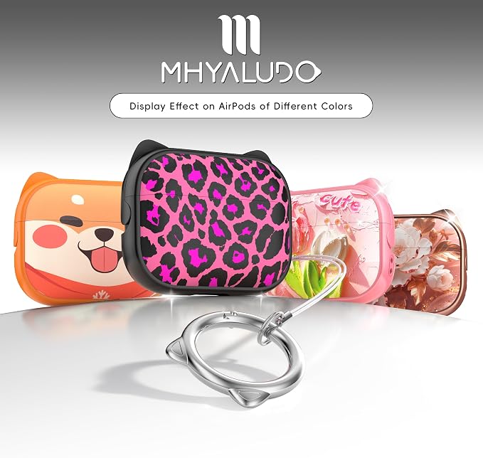 for AirPods Pro 2 Case with Cleaning Kit, Cute Cat Ear Print Design & Cute Buckle for Girls, Phone Holder & Top Safe Lock Buckle Design for AirPods Pro 2nd/1st Gen case, Rose Leopard - Image 6