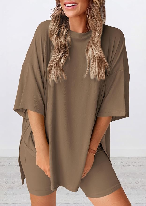 PRETTYGARDEN Women 2 Piece Lounge Set 2026 Summer Casual Oversized Shirts Biker Shorts Matching Airport Travel Outfit Clothes - Image 3