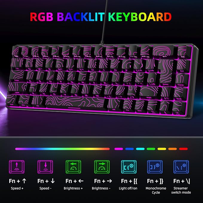 Snpurdiri 65% Wired Small Gaming Keyboard RGB 68-Key (Black) | Mini Gaming Keyboard Backlit Ultra-Compact , for PC/Mac Gamer, Typist, Travel, Easy to Carry on Business Trip - Image 8