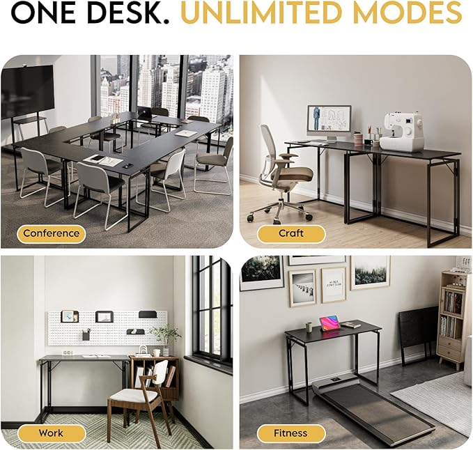 alawooder 39.4" Folding Desk: No Assembly, Wood Top for Small Spaces | 39.4 in dual-monitor workspace, holds 150 lbs, folds flat to 2.3 in, splash-proof top, home office or gaming - Image 8