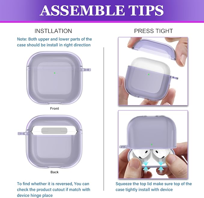 for AirPods 4th Generation Case Cover 2024, Military-Grade Shockproof, Soft TPU Highly Transparent Anti-Yellowing for AirPods 4 Case with Cleaning Kit & Cute Round Buckle, Clear Purple - Image 6