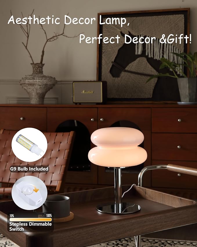 Glivpny Mushroom Lamp Table Lamp for Night Stands,Mid Century Modern Desk Lamps for Bedroom, Vintage Dimmable Bedside Small Cute Lamps, Cool Aesthetic House Warming Gifts New Home Decor (Pink) - Image 4